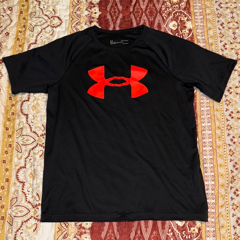 Under Armour Kids Black Tee with Red Logo